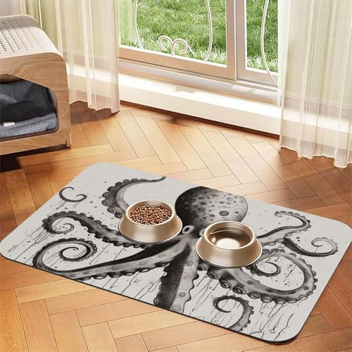 Octopus Hundefuttermatten für Böden, 30,5 x 45,7 cm, rutschfeste, super saugfähige Haustierfuttermatte, Geschirrspüler-Hundematte für Futter und Wasser, niedlich, Gummi, schnell trocknend Octopus Hundefuttermatten für Böden, 30,5 x 45,7 cm, rutschfeste, super saugfähige Haustierfuttermatte, Geschirrspüler-Hundematte für Futter und Wasser, niedlich, Gummi, schnell trocknend von KKLWEGU