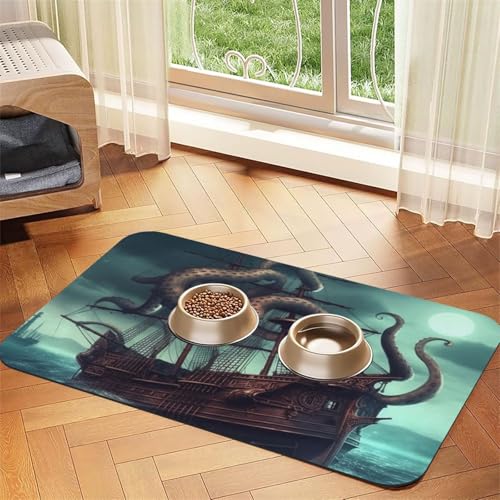 Octopus Ship Hundefuttermatten für Böden, 30,5 x 45,7 cm, rutschfeste, super saugfähige Haustierfuttermatte, Geschirrspüler-Hundematte für Futter und Wasser, niedlich, Gummi, schnell trocknend Octopus Ship Hundefuttermatten für Böden, 30,5 x 45,7 cm, rutschfeste, super saugfähige Haustierfuttermatte, Geschirrspüler-Hundematte für Futter und Wasser, niedlich, Gummi, schnell trocknend von KKLWEGU
