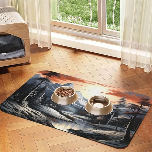 Paint Landscape Hundefuttermatten für Böden, rutschfeste, super saugfähige Haustierfuttermatte, Geschirrspüler-Hundematte für Futter und Wasser, niedlich, schnell trocknend, Haustier-Futtermatte für Paint Landscape Hundefuttermatten für Böden, rutschfeste, super saugfähige Haustierfuttermatte, Geschirrspüler-Hundematte für Futter und Wasser, niedlich, schnell trocknend, Haustier-Futtermatte für von KKLWEGU