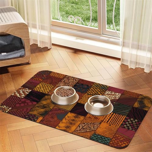 Patchwork-Hundefuttermatten im afrikanischen Stil, für Böden, 40,6 x 61 cm, rutschfeste, super saugfähige Haustierfuttermatte, Geschirrspüler-Hundematte für Futter und Wasser, niedlich, Gummi, schnell Patchwork-Hundefuttermatten im afrikanischen Stil, für Böden, 40,6 x 61 cm, rutschfeste, super saugfähige Haustierfuttermatte, Geschirrspüler-Hundematte für Futter und Wasser, niedlich, Gummi, schnell von KKLWEGU