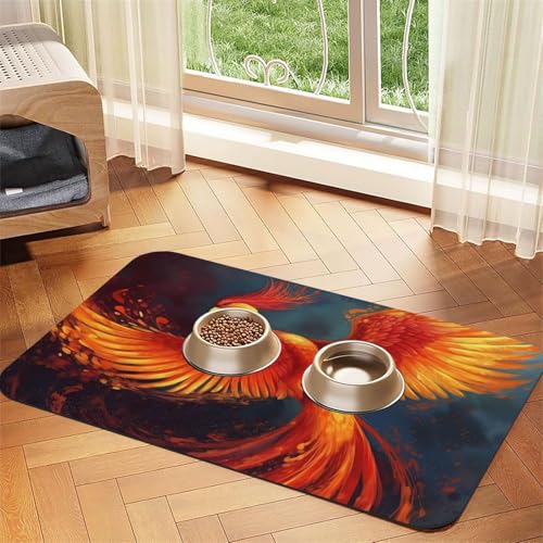 Phoenix Hundefuttermatten für Böden, rutschfest, super saugfähig, spülmaschinenfest, für Futter und Wasser, niedlich, schnell trocknend, für Hunde, Welpen, Katzen, Orange / Rot Phoenix Hundefuttermatten für Böden, rutschfest, super saugfähig, spülmaschinenfest, für Futter und Wasser, niedlich, schnell trocknend, für Hunde, Welpen, Katzen, Orange / Rot von KKLWEGU