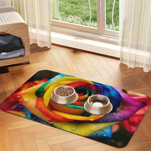 Rainbow Rose Hundefuttermatten für Böden, rutschfest, super saugfähig, für Futter und Wasser, niedlich, Gummi, schnell trocknend, 40,6 x 61 cm, für Hunde, Welpen, Katzen Rainbow Rose Hundefuttermatten für Böden, rutschfest, super saugfähig, für Futter und Wasser, niedlich, Gummi, schnell trocknend, 40,6 x 61 cm, für Hunde, Welpen, Katzen von KKLWEGU