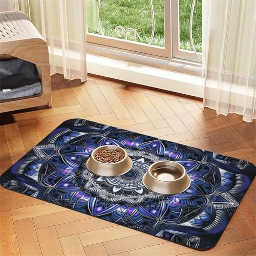 Rechteckige Mandala-Hundefuttermatten für Böden, 30,5 x 45,7 cm, rutschfeste, super saugfähige Haustierfuttermatte, Geschirrspüler-Hundematte für Futter und Wasser, niedlich, Gummi, schnell trocknend Rechteckige Mandala-Hundefuttermatten für Böden, 30,5 x 45,7 cm, rutschfeste, super saugfähige Haustierfuttermatte, Geschirrspüler-Hundematte für Futter und Wasser, niedlich, Gummi, schnell trocknend von KKLWEGU
