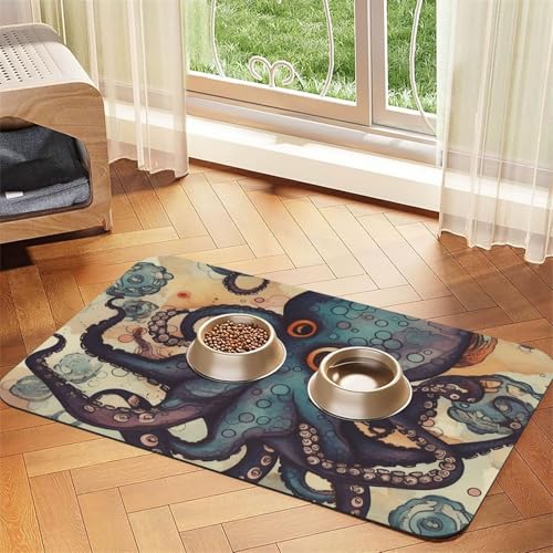 Retro-Oktopus-Hundefuttermatten für Böden, 30,5 x 45,7 cm, rutschfeste, super saugfähige Haustierfuttermatte, Geschirrspüler-Hundematte für Futter und Wasser, niedlich, Gummi, schnell trocknend Retro-Oktopus-Hundefuttermatten für Böden, 30,5 x 45,7 cm, rutschfeste, super saugfähige Haustierfuttermatte, Geschirrspüler-Hundematte für Futter und Wasser, niedlich, Gummi, schnell trocknend von KKLWEGU