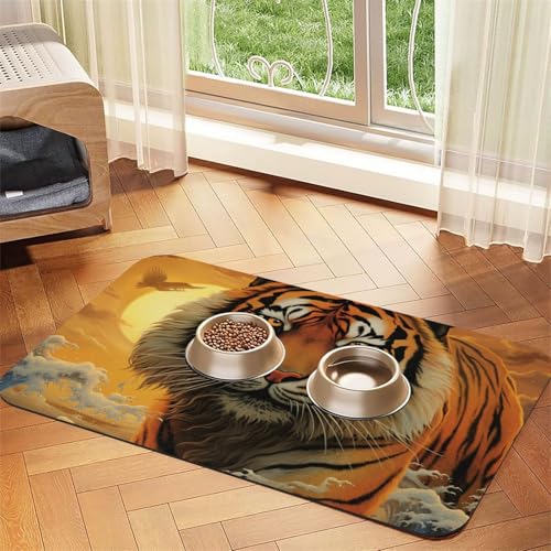 Rising Sun Tiger Hundefuttermatten für Böden, rutschfest, super saugfähig, für Futter und Wasser, niedlich, Gummi, schnell trocknend, 40,6 x 61 cm, für Hunde, Welpen, Katzen Rising Sun Tiger Hundefuttermatten für Böden, rutschfest, super saugfähig, für Futter und Wasser, niedlich, Gummi, schnell trocknend, 40,6 x 61 cm, für Hunde, Welpen, Katzen von KKLWEGU