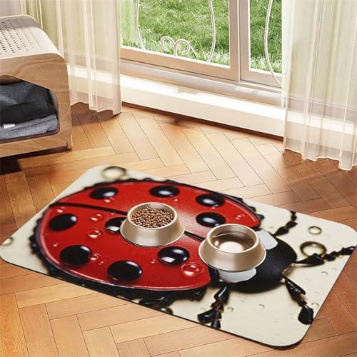 Schöne Marienkäfer-Hundefuttermatten für Böden, rutschfest, super saugfähig, für Futter und Wasser, niedlich, Gummi, schnell trocknend, für Hunde, Welpen, Katzen, 40,6 x 61 cm Schöne Marienkäfer-Hundefuttermatten für Böden, rutschfest, super saugfähig, für Futter und Wasser, niedlich, Gummi, schnell trocknend, für Hunde, Welpen, Katzen, 40,6 x 61 cm von KKLWEGU