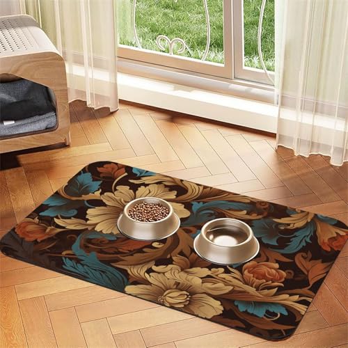 Set mit kunstvollen Hundefuttermatten für Böden, 30,5 x 45,7 cm, rutschfest, super saugfähig, für Geschirrspüler, Hundematte für Futter und Wasser, niedlich, Gummi, schnell trocknend von KKLWEGU