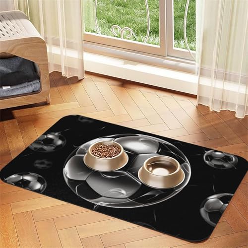 Soccer Hundefuttermatten für Böden, rutschfest, super saugfähig, für Futter und Wasser, niedlich, Gummi, schnell trocknend, 40,6 x 61 cm, Schwarz von KKLWEGU