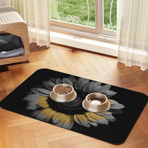 Sunflower Black Dog Food Mats for Floors, 16x24 Inch Non-Slip Super Absorbent Pet Food Mat, Dishwasher Dog Mat for Food and Water, Cute Rubber Quick Dry Pet Feeding Mat for Dogs Puppy Cats Sunflower Black Dog Food Mats for Floors, 16x24 Inch Non-Slip Super Absorbent Pet Food Mat, Dishwasher Dog Mat for Food and Water, Cute Rubber Quick Dry Pet Feeding Mat for Dogs Puppy Cats von KKLWEGU