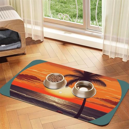 Sunset Beach Palme Hundefuttermatten für Böden, rutschfeste, super saugfähige Haustierfuttermatte, Geschirrspüler-Hundematte für Futter und Wasser, niedlich, Gummi, schnell trocknend Sunset Beach Palme Hundefuttermatten für Böden, rutschfeste, super saugfähige Haustierfuttermatte, Geschirrspüler-Hundematte für Futter und Wasser, niedlich, Gummi, schnell trocknend von KKLWEGU
