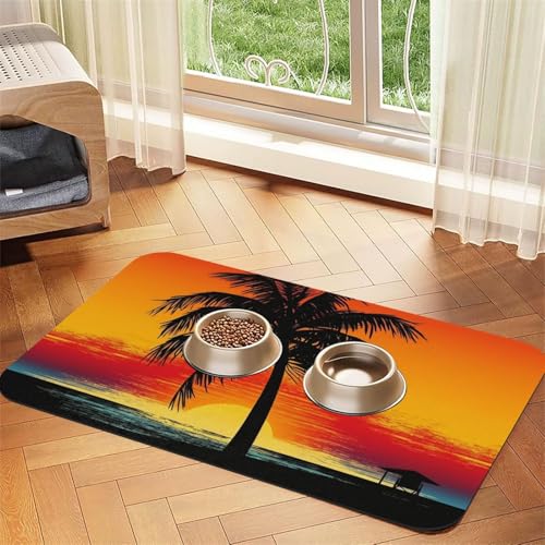 Sunset Palme Hundefuttermatten für Böden, rutschfest, super saugfähig, für Futter und Wasser, niedlich, Gummi, schnell trocknend, 40,6 x 61 cm, für Hunde, Welpen, Katzen Sunset Palme Hundefuttermatten für Böden, rutschfest, super saugfähig, für Futter und Wasser, niedlich, Gummi, schnell trocknend, 40,6 x 61 cm, für Hunde, Welpen, Katzen von KKLWEGU