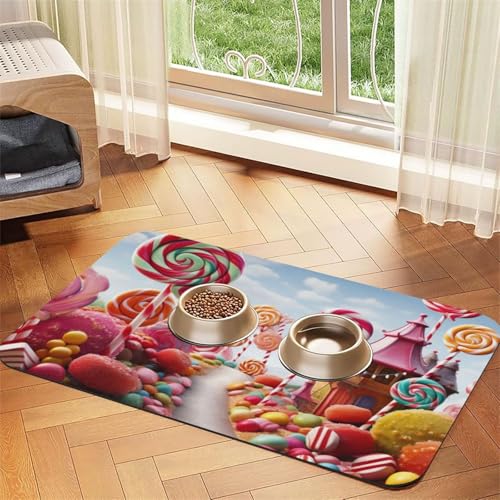 Sweet Candy Backdrop Hundefuttermatten für Böden, rutschfest, super saugfähig, für Futter und Wasser, niedlich, Gummi, schnell trocknend, 40,6 x 61 cm, für Hunde, Welpen, Katzen Sweet Candy Backdrop Hundefuttermatten für Böden, rutschfest, super saugfähig, für Futter und Wasser, niedlich, Gummi, schnell trocknend, 40,6 x 61 cm, für Hunde, Welpen, Katzen von KKLWEGU