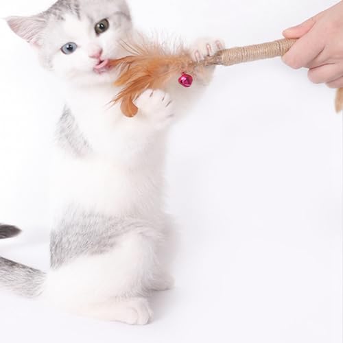Cat Actinidia Polygama Stick Mehrzweck-Interaktiver Spaß Hanfseil Feder Katzenzahnknirschstab mit Glocke für Katzen Kätzchen von KKPLZZ