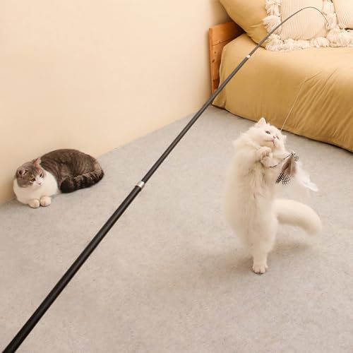 KKPLZZ 1,8 m Katzenstab-Spielzeug, extra lange Teleskop-Katzen-Angelrute, interaktives Spielzeug mit Schnur für Indoor-Katzen, jagen und trainieren von KKPLZZ