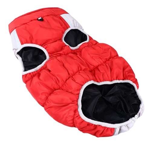 KKPLZZ Winter-Hundemantel, Weiche Baumwolle, Verdickt, Gepolstert, Warm, Reflektierend, Hundejacke, Weste, Kleidung, Hundegeschirr, Mantel für Hunde (Rot) von KKPLZZ