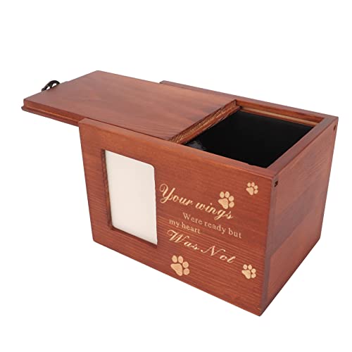 Urnenbox aus Holz für Haustiere mit Fotorahmen, Gedenkschatulle für die Asche von Haustieren aus Holz mit Geschnitztem Pfotenmuster und Text für Hund und Katze von KKPLZZ