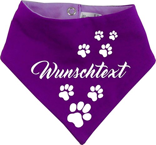 beidseitiges Multicolor Hunde Wende- Halstuch (Fb: lila-Pflaume) (Gr.4 - HU 45-52 cm) mit Ihrem Wunschtext von Kleiner Fratz