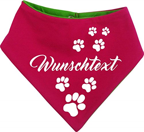beidseitiges Multicolor Hunde Wende-Halstuch (Fb: pink-Lime) (Gr.1 - HU 27-30 cm) mit Ihrem Wunschtext von Kleiner Fratz