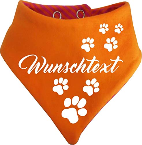 Kleiner Fratz gestreiftes Hunde Wende- Halstuch (Fb: orange-Fuchsia) (Gr.1 - HU 27-30 cm) mit Ihrem Wunschtext von Kleiner Fratz