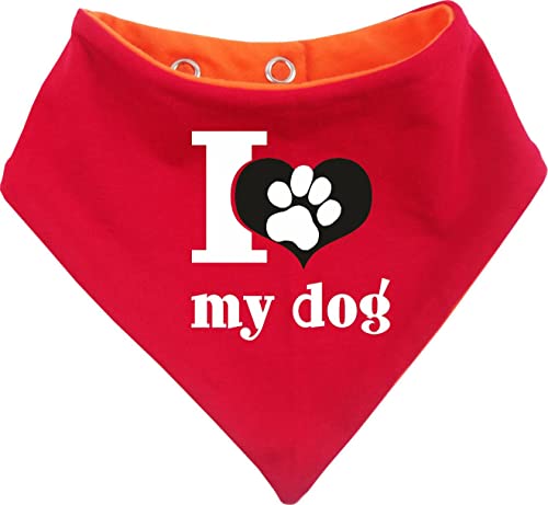 Kleiner Fratz Hunde Wende- Halstuch Multicolor (Fb: orange-rot) (Gr.2 - HU 31-35 cm) I Love My Dog von Kleiner Fratz
