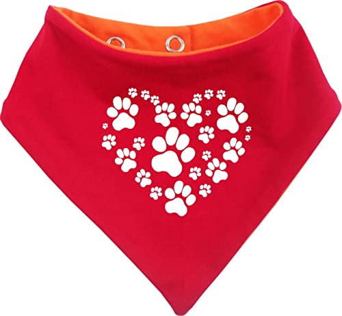Hunde Wende- Halstuch Multicolor (Fb: orange-rot) (Gr.5 - HU 52-60 cm) Herz aus Pfoten von Kleiner Fratz