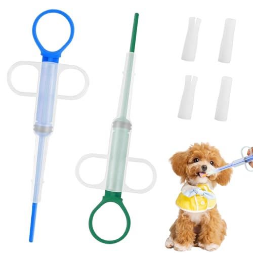 KLINNA 2 Stück Tablettengeber für Katzen und Hunde, Professioneller Tabletteneingeber Katze & Dogs Pet Feeder mit Weicher Silikonspitze für Stressfreie Haustier Medikamenten（Grün+Blau） von KLINNA