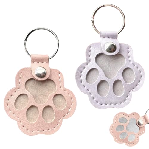 KLINNA 2pcs Hundehaar-Sammler Schlüsselanhänger, Leder Anhänger in Pfote-Form zur Tierhaar-Aufbewahrung - Einzigartige Haustier Erinnerungsbox mit Druckknopf (Violett+Rosa) von KLINNA