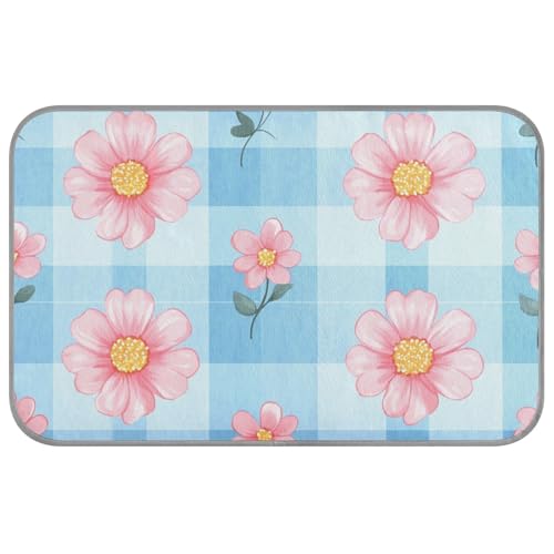 KLL Kühlmatte für den Sommer, für den Außenbereich, selbstkühlend, kühlend, für Schwein, gemütliches Schlafen, rutschfest, Hellblau kariert, Rosa, Größe M von KLL