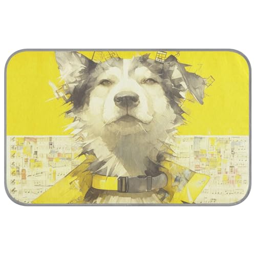KLL Lustiges kühlendes Kissen für Hunde mit sibirischem Husky, für den Sommer, selbstkühlend, Katzendecken für den Innen- und Außenbereich, abnehmbares Klebeband, Gelb von KLL