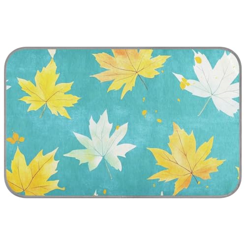 KLL Manta Fria para Perros M Sommer-Kühlmatte für Hunde im Freien, selbstkühlende Matte für Hunde, wasserfest, Ahornblätter, Türkis, Aquarellfarben, Weiß / Gelb von KLL