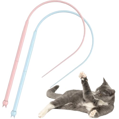 Katzenangel Stabil,2pcs Katzenangel Lang,Silikon Maus Schwanz Katze Spielzeug,Twiggle Tail Katzenspielzeug für Indoor-Katzenspielübungen,Tragbares Haustierspielzeug Zum Erkunden von KLLJ
