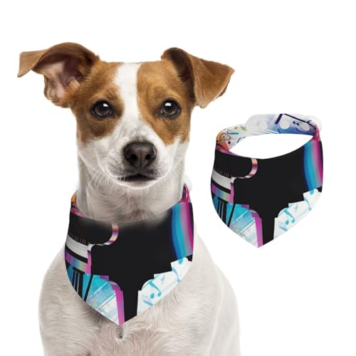 Bunte Hundehalstücher mit Klaviertastatur, Sommerhalstücher für Hunde, waschbar, verstellbar, dreieckig, niedliches Haustier-Lätzchen für mittelgroße und große Hunde, Welpen und Katzen, Größe M von KLLTYHMU