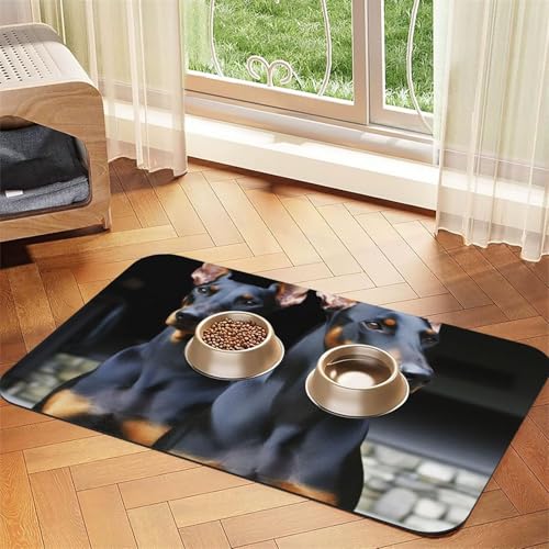 Dobermann Super saugfähige Futtermatte für Futter- und Wassernäpfe, rutschfest, wasserdicht, Platzierungspad für Böden, schnell trocknende Wasserspendermatte für Hunde, Welpen, Katzen von KLLTYHMU