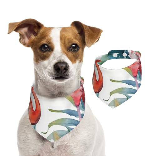 Hundehalstücher mit Flamingos, Wasserfarben, Tropen, Sommerhalstücher für Hunde, waschbar, verstellbar, dreieckig, niedlich, für mittelgroße und große Hunde, Welpen und Katzen, Größe L von KLLTYHMU