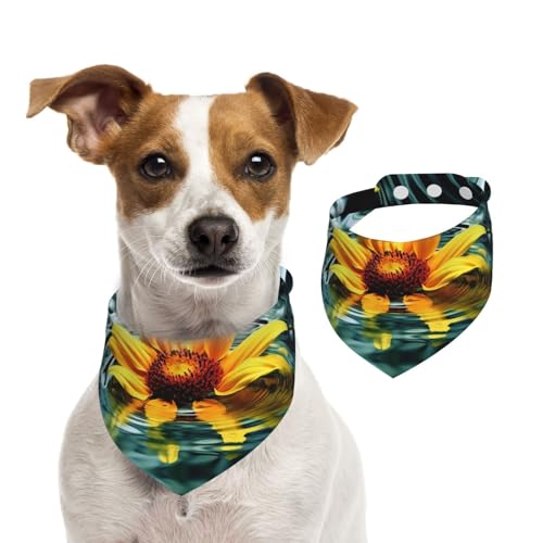 Hundehalstücher mit Sonnenblume im Wasser, Sommerhalstücher für Hunde, waschbar, verstellbar, Dreieckstuch für mittelgroße und große Hunde, Welpen und Katzen, Größe L Hundehalstücher mit Sonnenblume im Wasser, Sommerhalstücher für Hunde, waschbar, verstellbar, Dreieckstuch für mittelgroße und große Hunde, Welpen und Katzen, Größe L von KLLTYHMU
