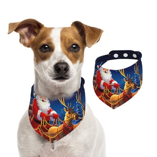 Hundehalstücher mit Weihnachtsmann auf Schlitten, Sommerhalstücher für Hunde, waschbar, verstellbar, Dreieckstuch für mittelgroße und große Hunde, Welpen und Katzen, Größe L von KLLTYHMU