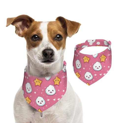 Hundehalstücher mit niedlichem Reisbällchen und Sternenmuster, Sommerhalstücher für Hunde, waschbar, verstellbar, Dreieckstuch für mittelgroße und große Hunde, Welpen und Katzen, Größe M von KLLTYHMU