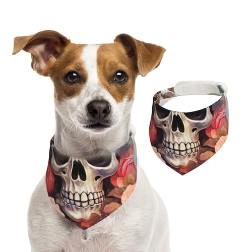 Hundehalstücher mit niedlichem Skelett mit Blumen, Sommerhalstücher für Hunde, waschbar, verstellbar, Dreieckstuch für mittelgroße und große Hunde, Welpen und Katzen, Größe L von KLLTYHMU