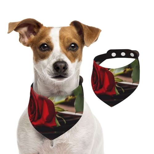 Hundehalstücher mit roter Rose auf Klavier, Sommerhalstücher für Hunde, waschbar, verstellbar, Dreieckstuch für mittelgroße und große Hunde, Welpen und Katzen, Größe M Hundehalstücher mit roter Rose auf Klavier, Sommerhalstücher für Hunde, waschbar, verstellbar, Dreieckstuch für mittelgroße und große Hunde, Welpen und Katzen, Größe M von KLLTYHMU