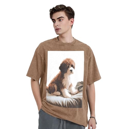 KLLTYHMU Pet Dog Baumwoll-T-Shirt für Herren, weich, atmungsaktiv, für Freizeit, Reisen, Fitnessstudio, modisch, kurzärmelig, Schwarz, Khaki, Größe S/4XL von KLLTYHMU