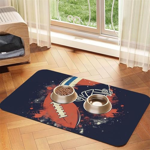 Super saugfähige Hundefuttermatte, American Football Haustier-Futtermatte für Futter- und Wassernäpfe, rutschfest, wasserdicht, Platzierungspad für Böden, schnell trocknende Wasserspendermatte für von KLLTYHMU