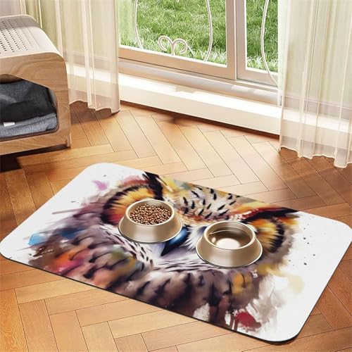 Super saugfähige Hundefuttermatte, Aquarell, cooler Eulenkopf, Haustier-Futtermatte für Futter- und Wassernäpfe, rutschfest, wasserdicht, Platzierunterlage für Böden, schnell trocknende Super saugfähige Hundefuttermatte, Aquarell, cooler Eulenkopf, Haustier-Futtermatte für Futter- und Wassernäpfe, rutschfest, wasserdicht, Platzierunterlage für Böden, schnell trocknende von KLLTYHMU