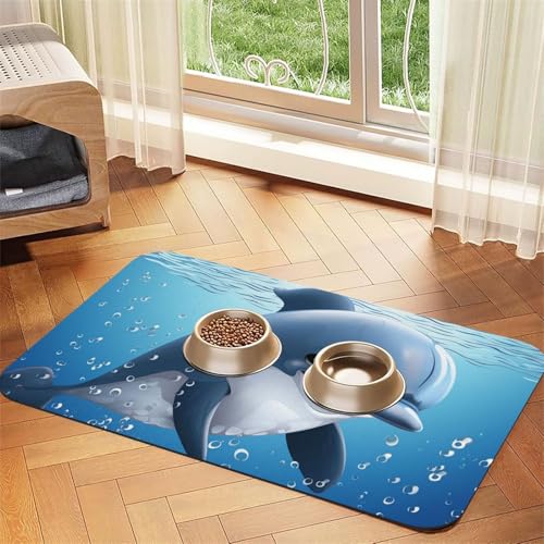 Super saugfähige Hundefuttermatte, Baby-Delfin-Haustier-Futtermatte für Futter- und Wassernäpfe, rutschfest, wasserdicht, Platzierungspad für Böden, schnell trocknende Wasserspendermatte für Hunde Super saugfähige Hundefuttermatte, Baby-Delfin-Haustier-Futtermatte für Futter- und Wassernäpfe, rutschfest, wasserdicht, Platzierungspad für Böden, schnell trocknende Wasserspendermatte für Hunde von KLLTYHMU