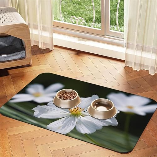 Super saugfähige Hundefuttermatte, Blumen-Haustier-Futtermatte für Futter- und Wassernäpfe, rutschfest, wasserdicht, Platzierungspad für Böden, schnell trocknende Wasserspendermatte für Hunde, Welpen von KLLTYHMU
