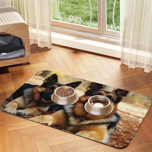 Super saugfähige Hundefuttermatte, Deutscher Schäferhund, Haustier-Futtermatte für Futter- und Wassernäpfe, rutschfest, wasserdicht, Platzierungspad für Böden, schnell trocknende Wasserspendermatte von KLLTYHMU