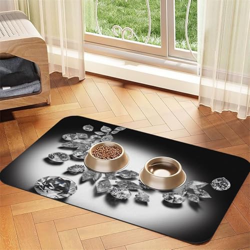 Super saugfähige Hundefuttermatte, Diamant-Schmucksteine, luxuriöse Futtermatte für Futter- und Wassernäpfe, rutschfest, wasserdicht, Platzierungspad für Böden, schnell trocknende Wasserspendermatte von KLLTYHMU