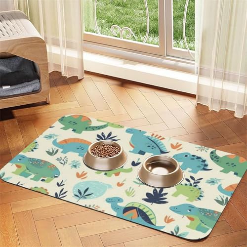 Super saugfähige Hundefuttermatte, Dinosaurier-Muster, Haustier-Futtermatte für Futter- und Wassernäpfe, rutschfest, wasserdicht, Platzierungspad für Böden, schnell trocknende Wasserspendermatte für Super saugfähige Hundefuttermatte, Dinosaurier-Muster, Haustier-Futtermatte für Futter- und Wassernäpfe, rutschfest, wasserdicht, Platzierungspad für Böden, schnell trocknende Wasserspendermatte für von KLLTYHMU