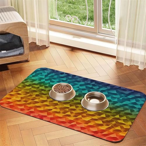 Super saugfähige Hundefuttermatte, Farbmuster, Haustier-Futtermatte für Futter- und Wassernäpfe, rutschfest, wasserdicht, Platzierunterlage für Böden, schnell trocknende Wasserspendermatte für Hunde von KLLTYHMU