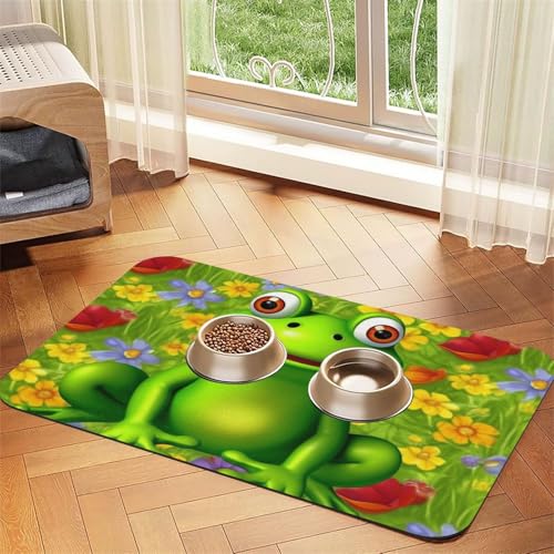 Super saugfähige Hundefuttermatte, Frosch-Haustier-Futtermatte für Futter- und Wassernäpfe, rutschfest, wasserdicht, Platzierungspad für Böden, schnell trocknende Wasserspendermatte für Hunde, Welpen Super saugfähige Hundefuttermatte, Frosch-Haustier-Futtermatte für Futter- und Wassernäpfe, rutschfest, wasserdicht, Platzierungspad für Böden, schnell trocknende Wasserspendermatte für Hunde, Welpen von KLLTYHMU