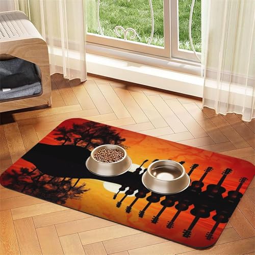 Super saugfähige Hundefuttermatte, Gitarrenmusik, Sonnenuntergang, Haustier-Futtermatte für Futter- und Wassernäpfe, rutschfest, wasserdicht, Platzierungspad für Böden, schnell trocknende Super saugfähige Hundefuttermatte, Gitarrenmusik, Sonnenuntergang, Haustier-Futtermatte für Futter- und Wassernäpfe, rutschfest, wasserdicht, Platzierungspad für Böden, schnell trocknende von KLLTYHMU